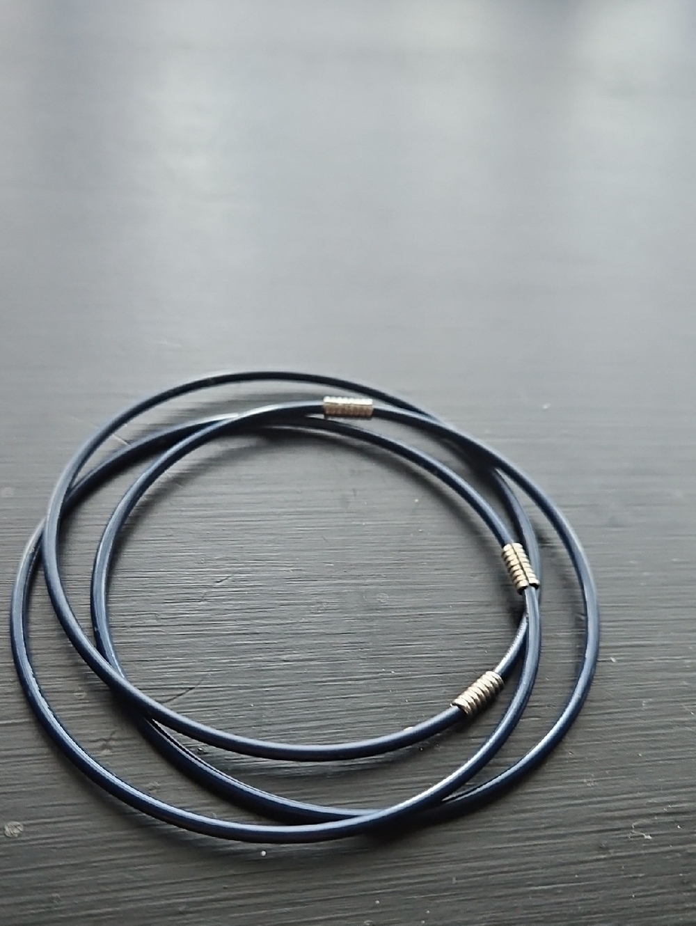 Navy Blue Triple-Wrap Metal Bracelet with Silver Accents